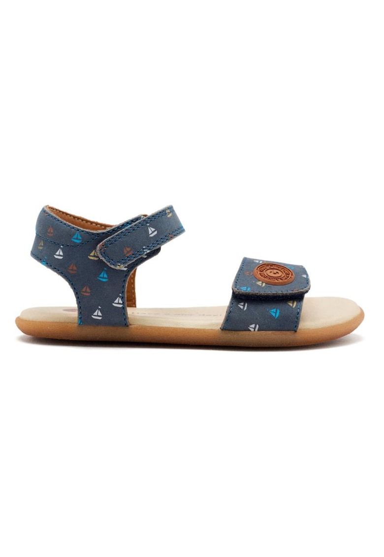 Sandale din piele cu inchidere velcro si model - Bleumarin