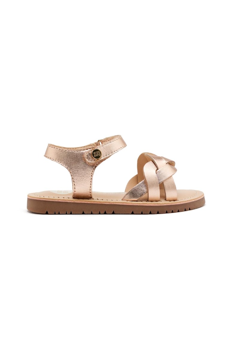 Sandale din piele cu talpa plata si inchidere velcro