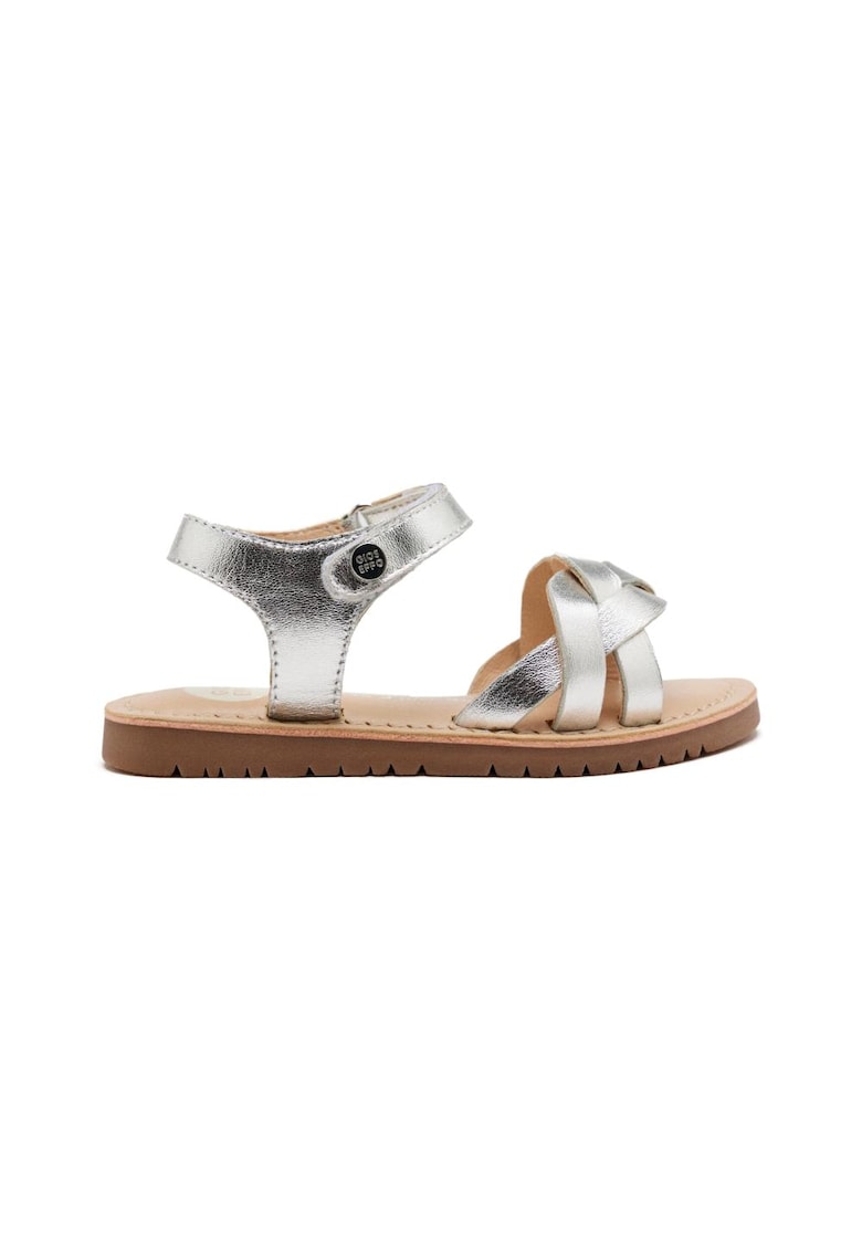 Sandale din piele cu talpa plata si inchidere velcro