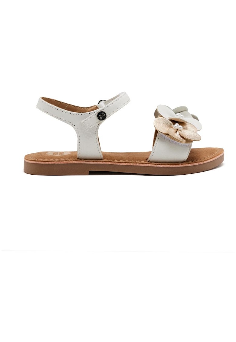 Sandale din piele cu aplicatii cu model floral - Alb
