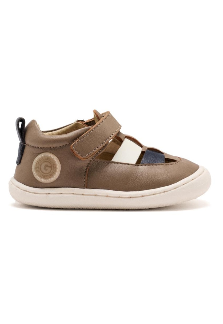 Sandale din piele cu inchidere velcro - Maro taupe