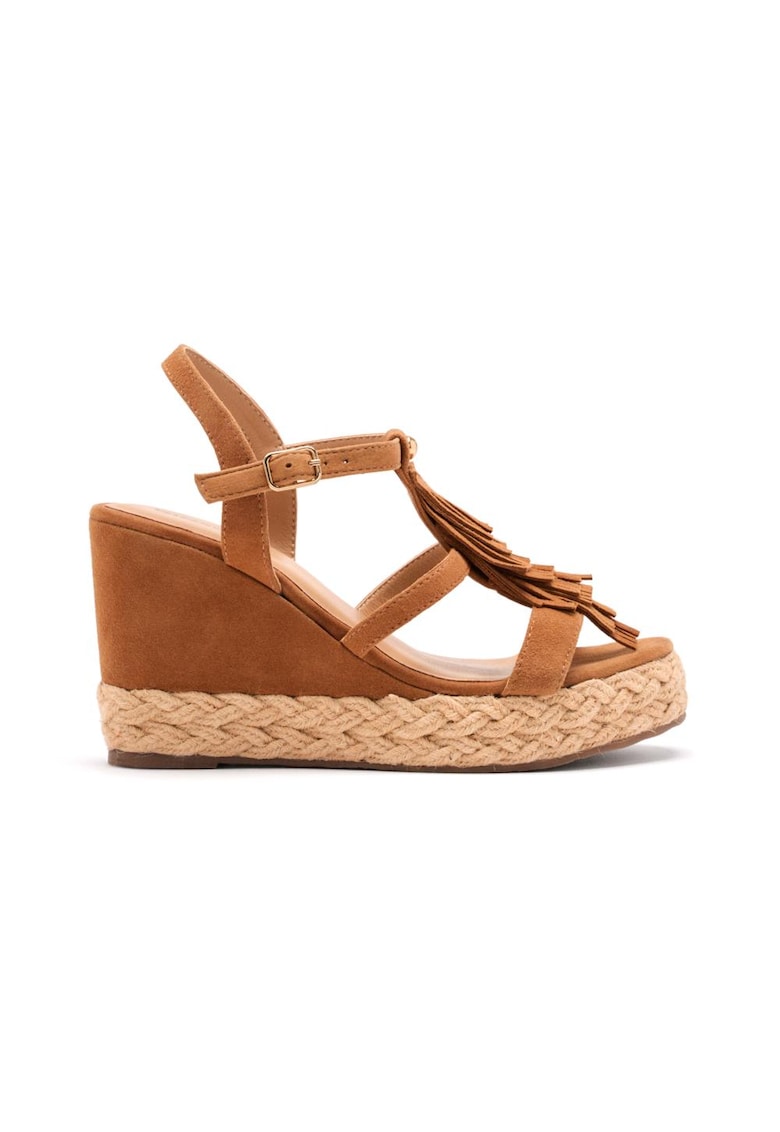Sandale wedge de piele cu franjuri