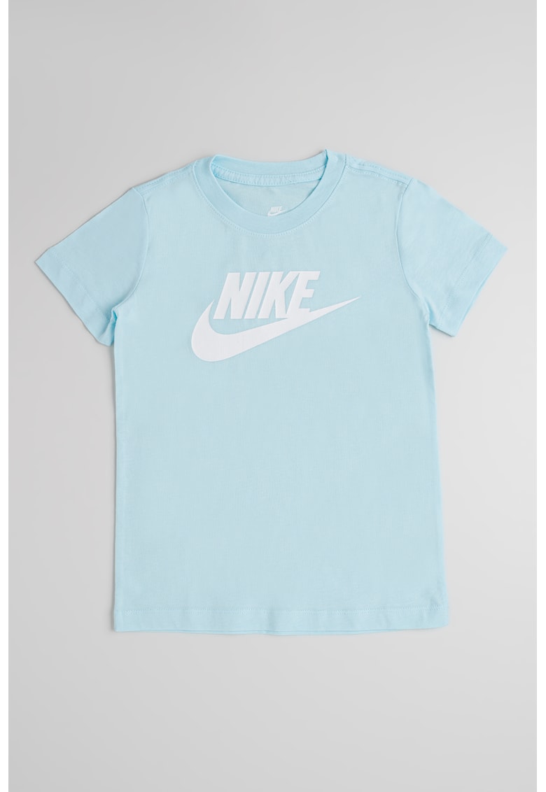 Tricou cu decolteu la baza gatului si imprimeu logo Futura - Alb/Albastru glaciar