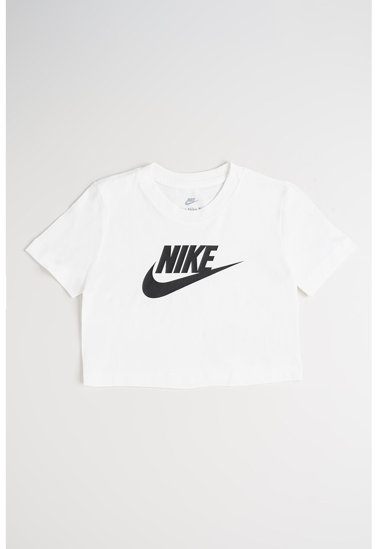 Tricou crop cu decolteu la baza gatului - Negru stins/Alb optic