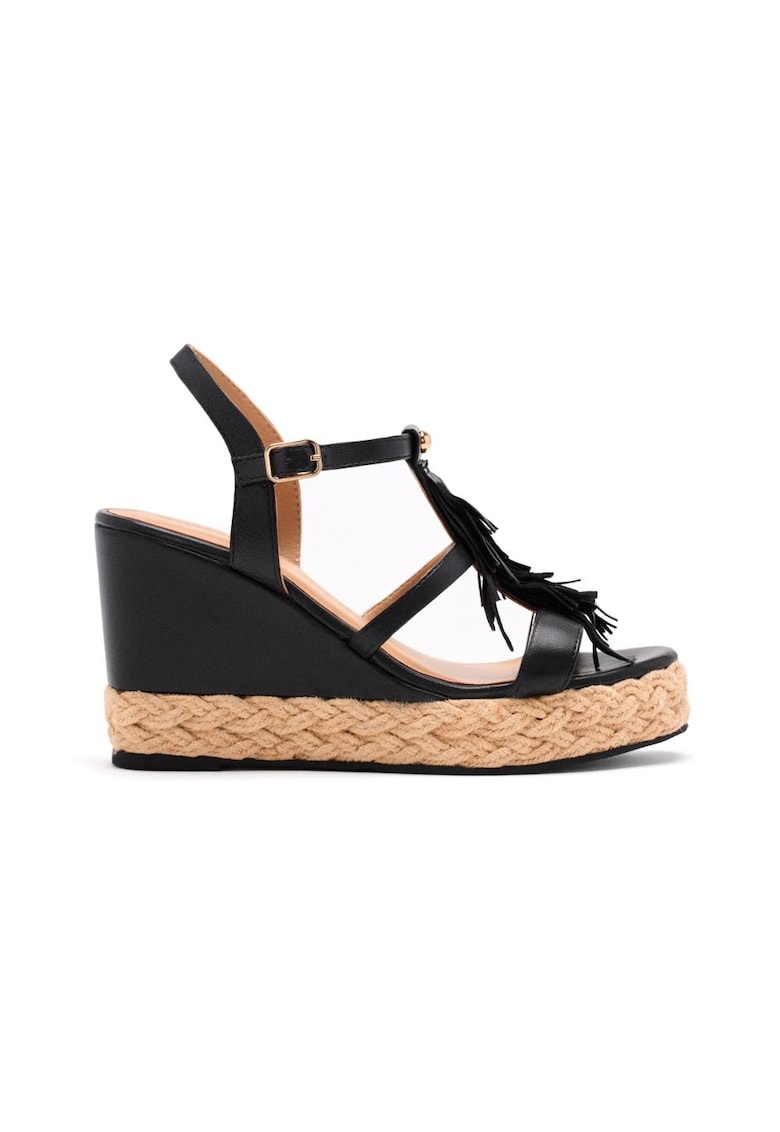 Sandale wedge de piele cu franjuri