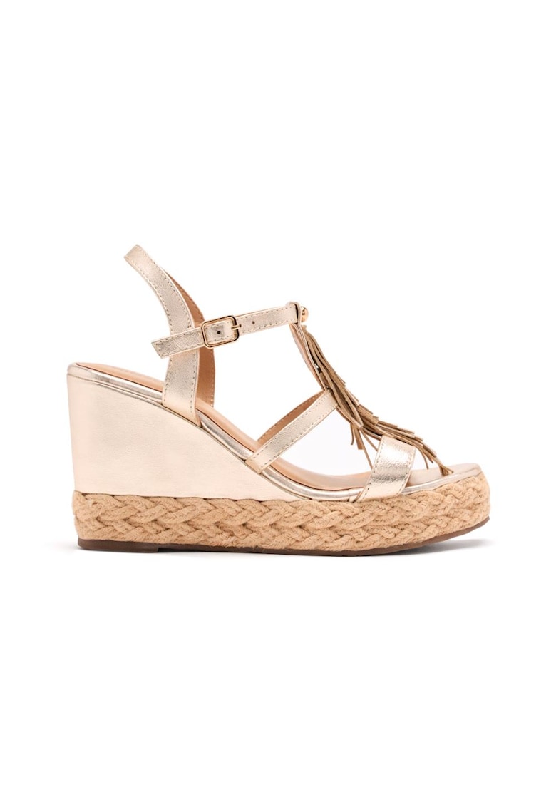 Sandale wedge de piele cu franjuri