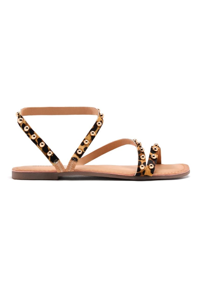 Sandale de piele cu par scurt - cu animal print Ogema - Maro inchis/Maro nisip