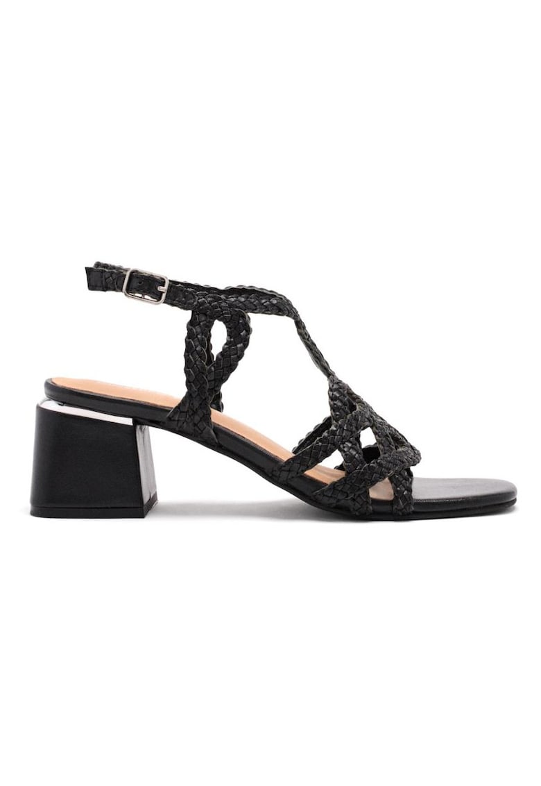 Sandale de piele cu varf patrat - Negru