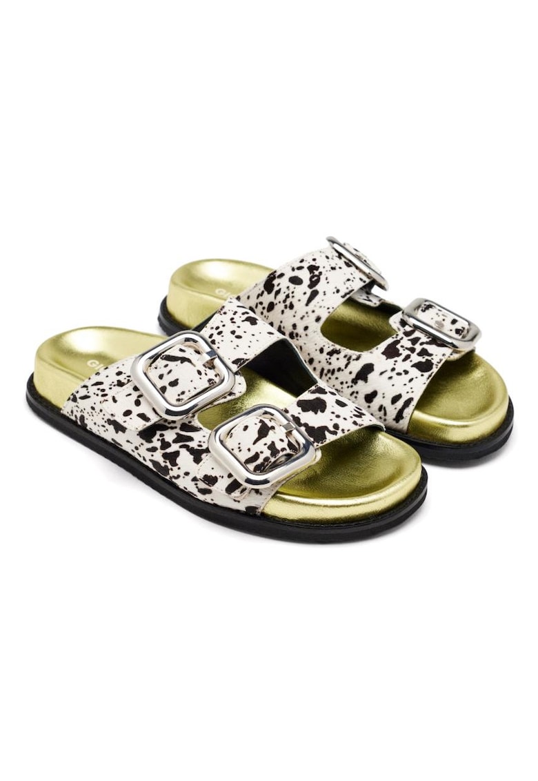 Papuci de piele cu animal print Mifflin - Maro inchis/Maro nisip