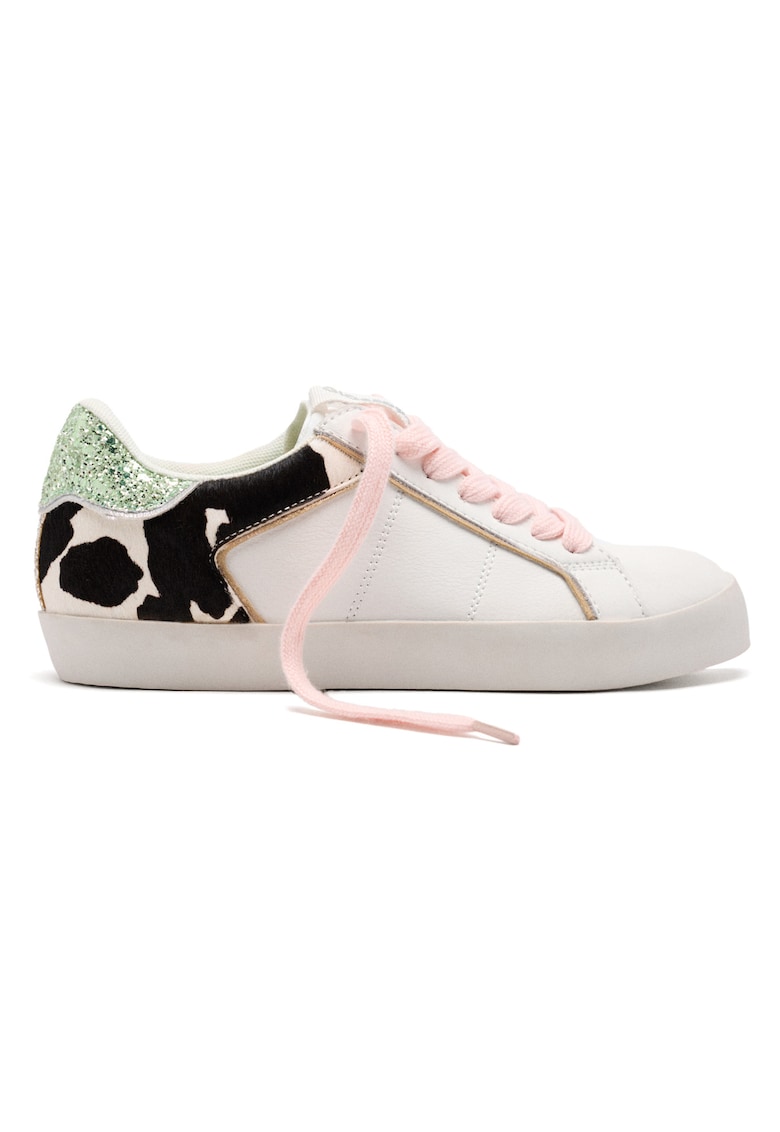 Pantofi sport de piele si piele ecologica cu detaliu stralucitor - Maro inchis/Maro nisip