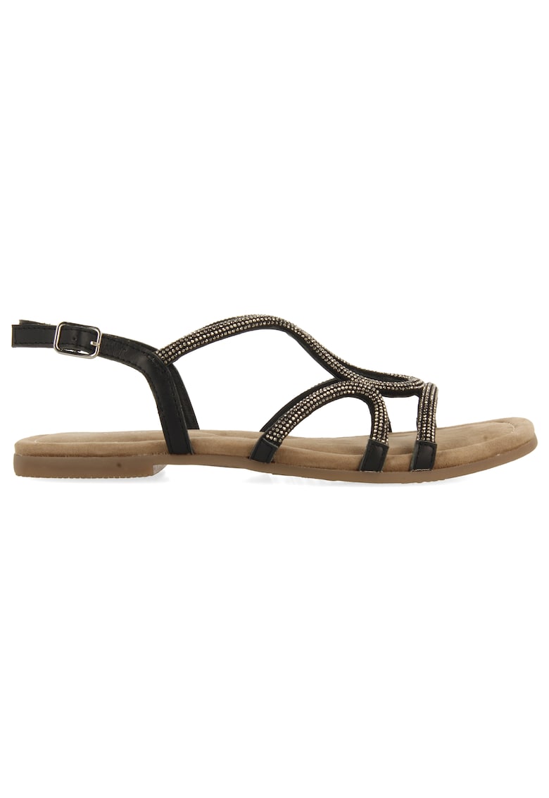 Sandale de piele cu talpa plasat si strasuri