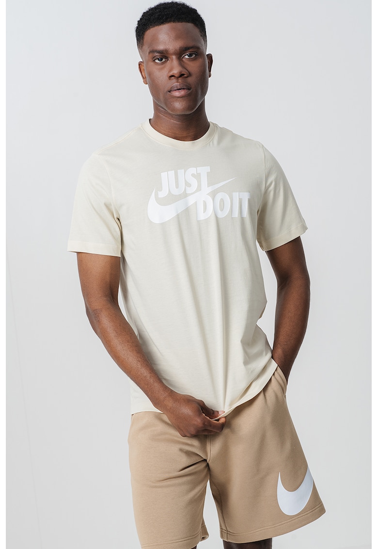 Tricou de bumbac cu imprimeu logo si text Swoosh - Verde pal/Alb murdar