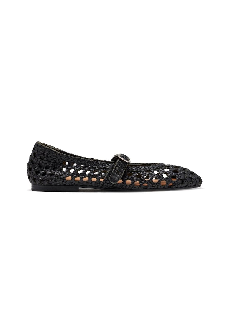 Balerini Mary Jane cu model cu perforatii Trenzada - Negru