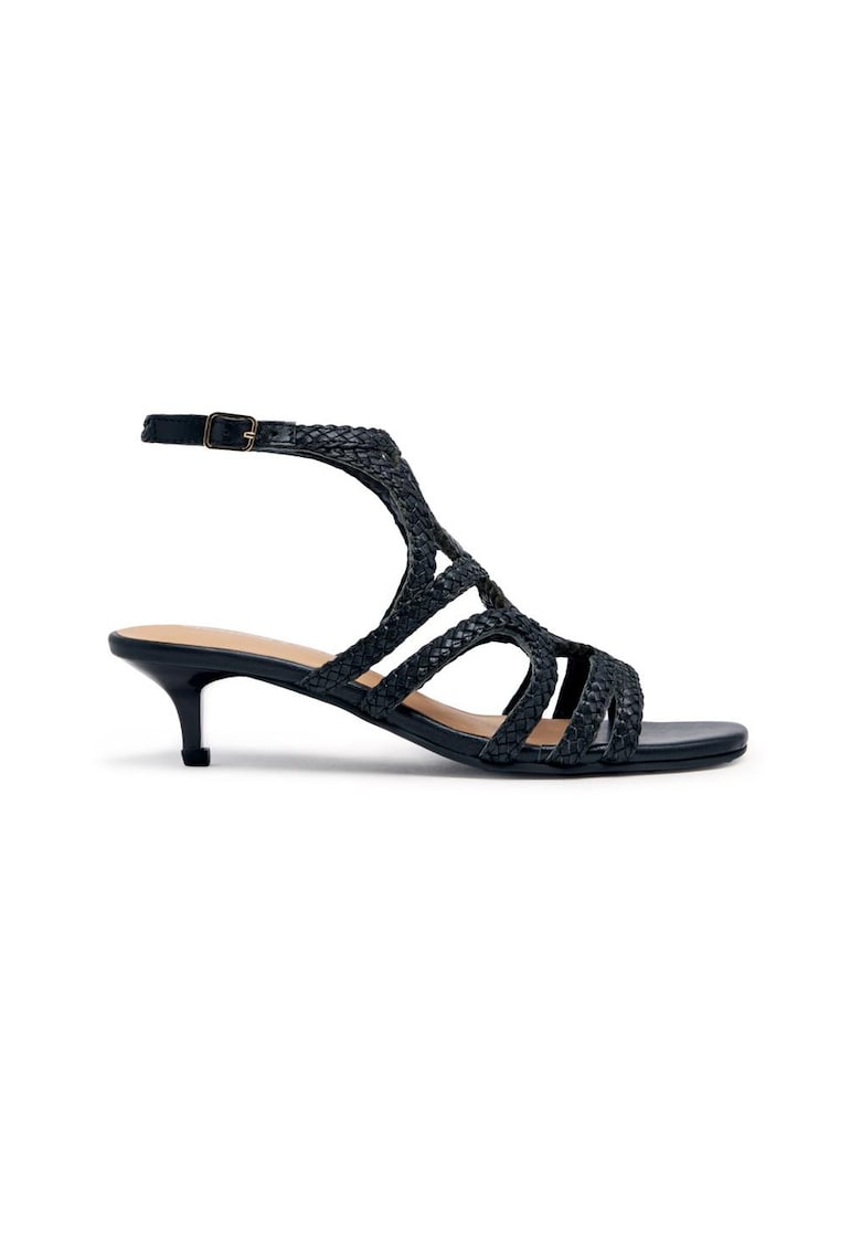 Sandale din piele cu toc kitten - Negru