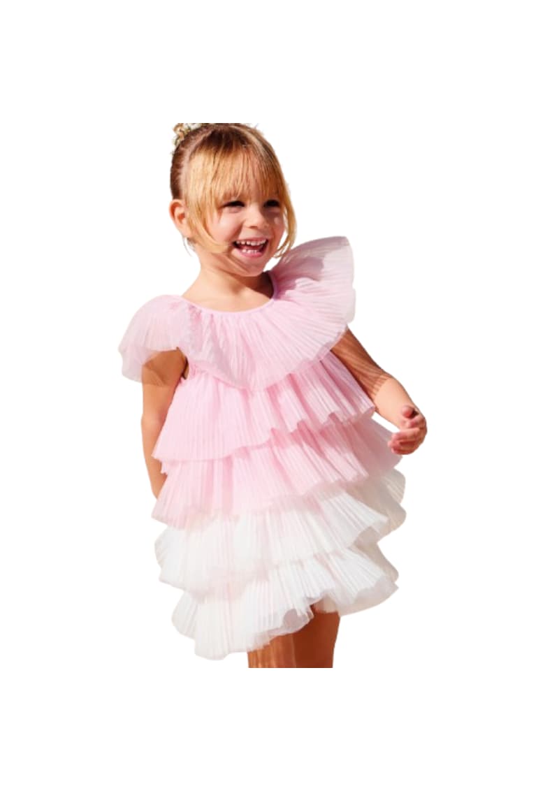 Rochie din tul plisat cu volane pentru fete - Roz