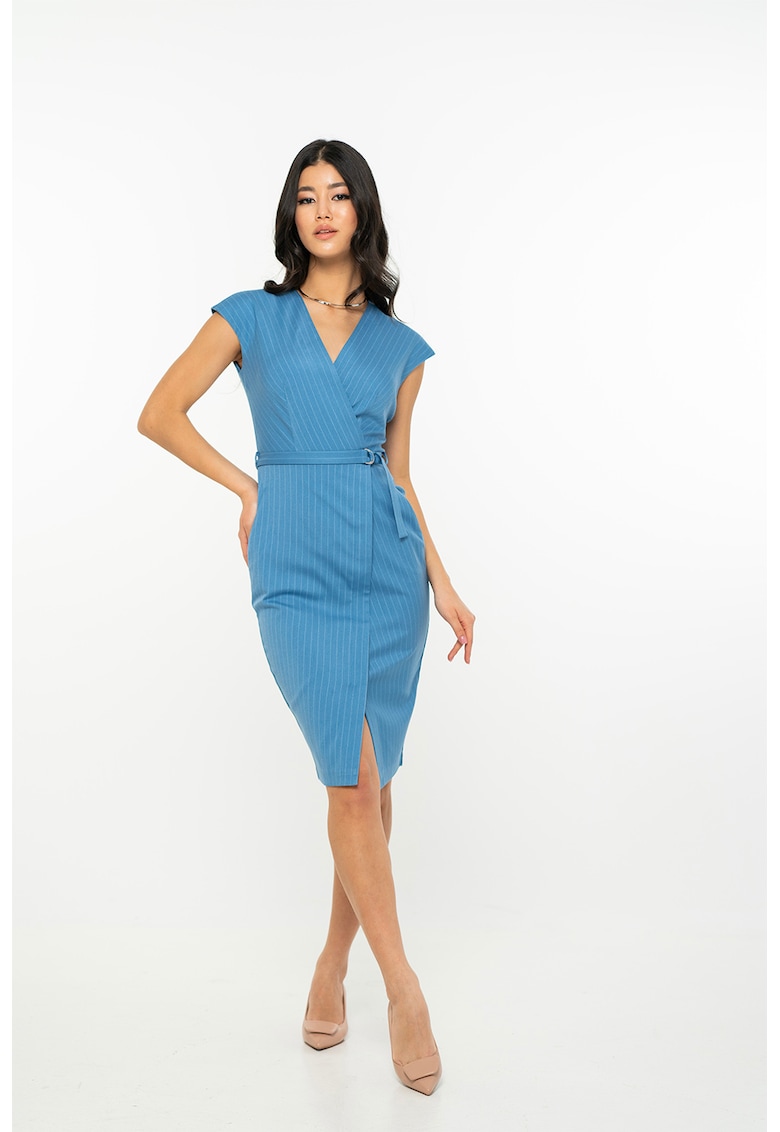 Rochie midi cambrata cu decolteu in V Amina