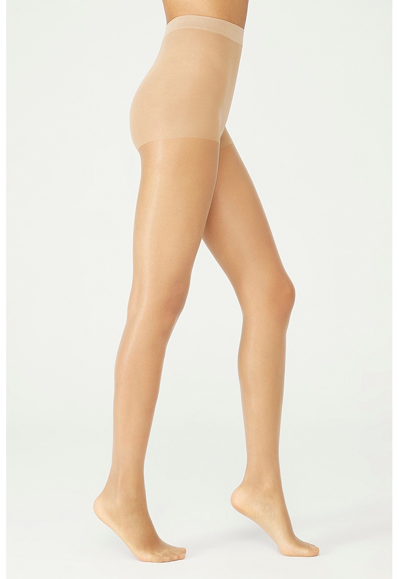 Dres cu model uni - 15 DEN - Bej deschis/Transparent