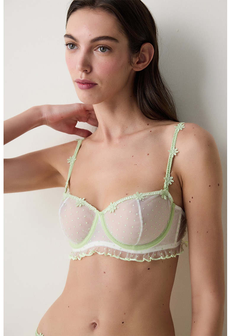 Sutien semitransparent cu aplicatie cu model floral