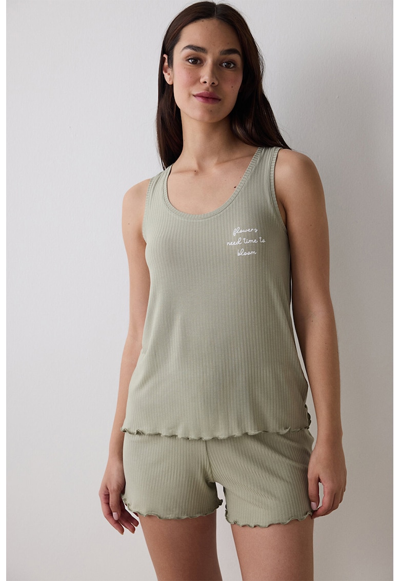 Top striat de pijama cu terminatie valurita