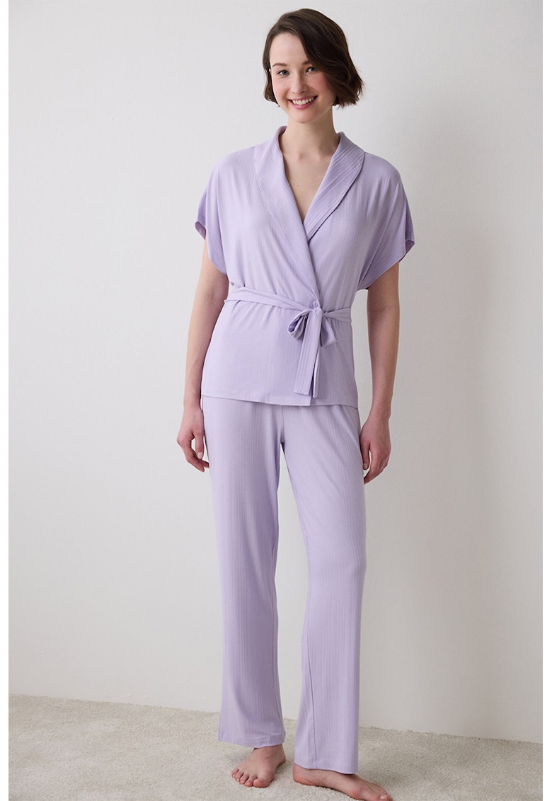 Pijama striata cu cordon in talie