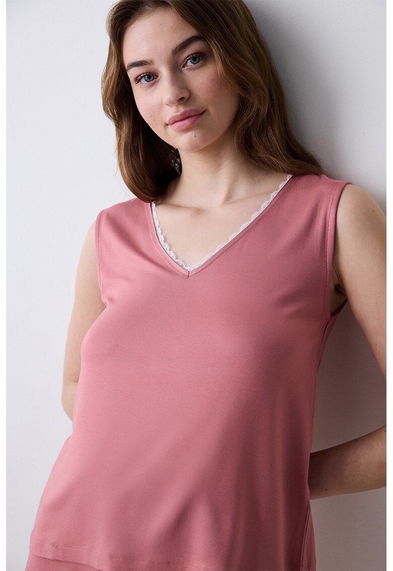 Top de pijama cu decolteu in V