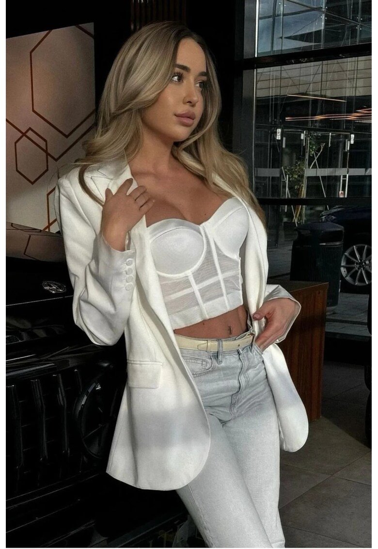 Top crop cu decolteu in forma de inima - Alb