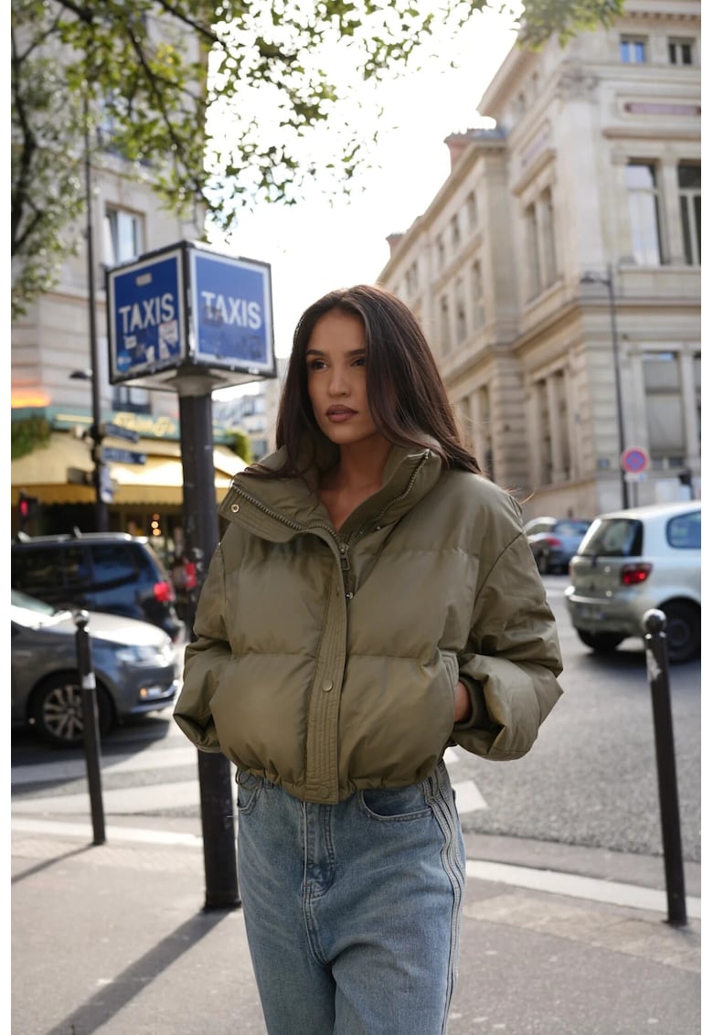 Geaca matlasata cu buzunare oblice - Verde -