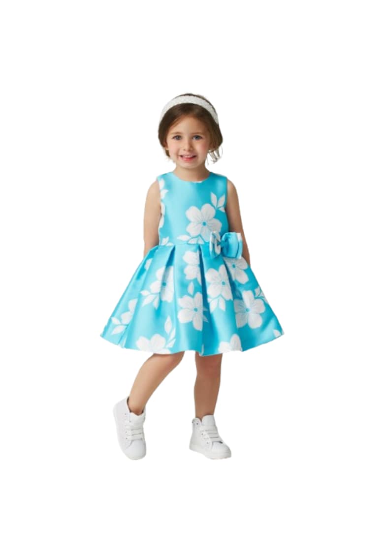 Rochie eleganta - satinata cu imprimeu floral pentru fete - Turcoaz