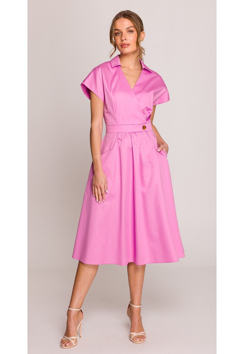 Rochie din bumbac cu guler - - Roz