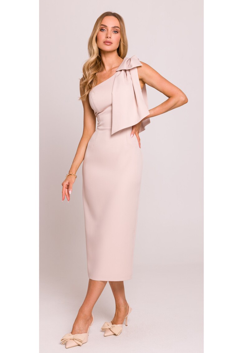 Rochie pe un umar cu funda decorativa -