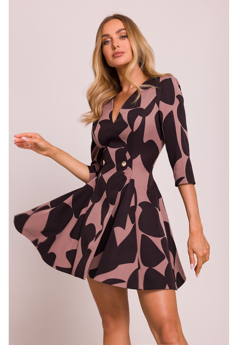 Rochie mini cu insertii evazate si imprimeu -