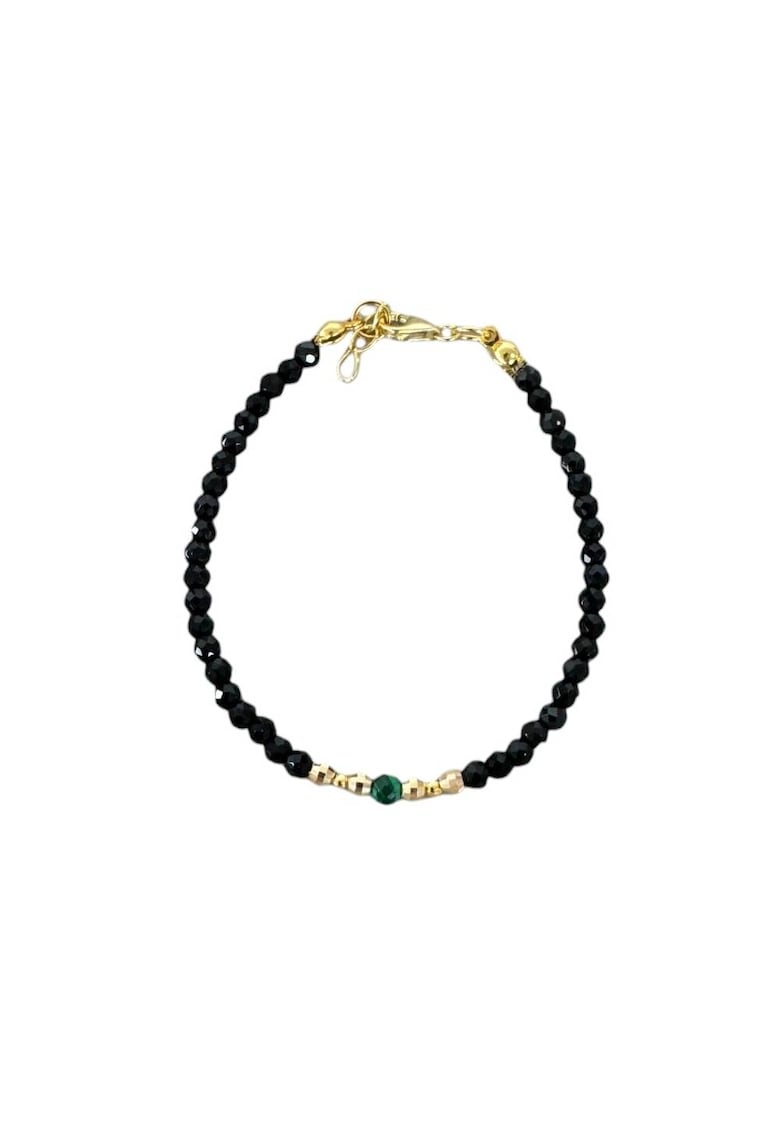 Bratara dama eleganta Tara din spinel negru cu malachit si argint placat cu aur - 925