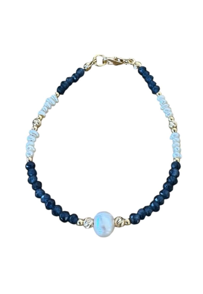 Bratara dama eleganta Indira din safir si perle naturale cu argint placat cu aur - 925 - 16.5+3.5 cm