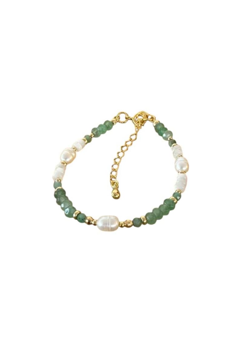 Bratara dama eleganta Lana - din jad verde si perle naturale cu argint placat cu aur - 925