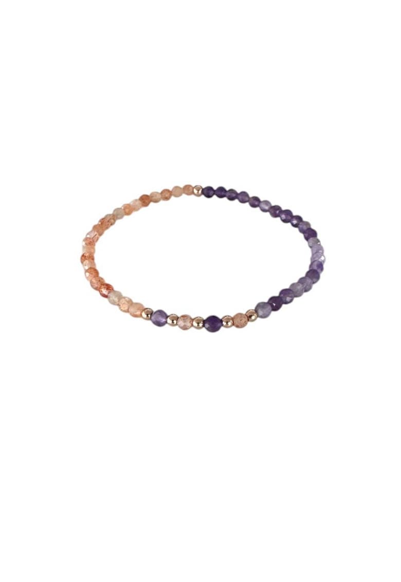 Bratara dama Mia din ametist si piatra soarelui cu argint placat rose gold - 17.5-18 cm