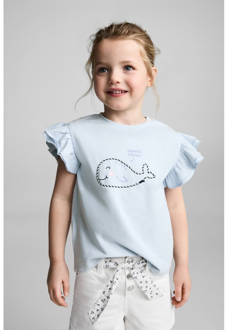 Tricou cu imprimeu si volan - Albastru glaciar