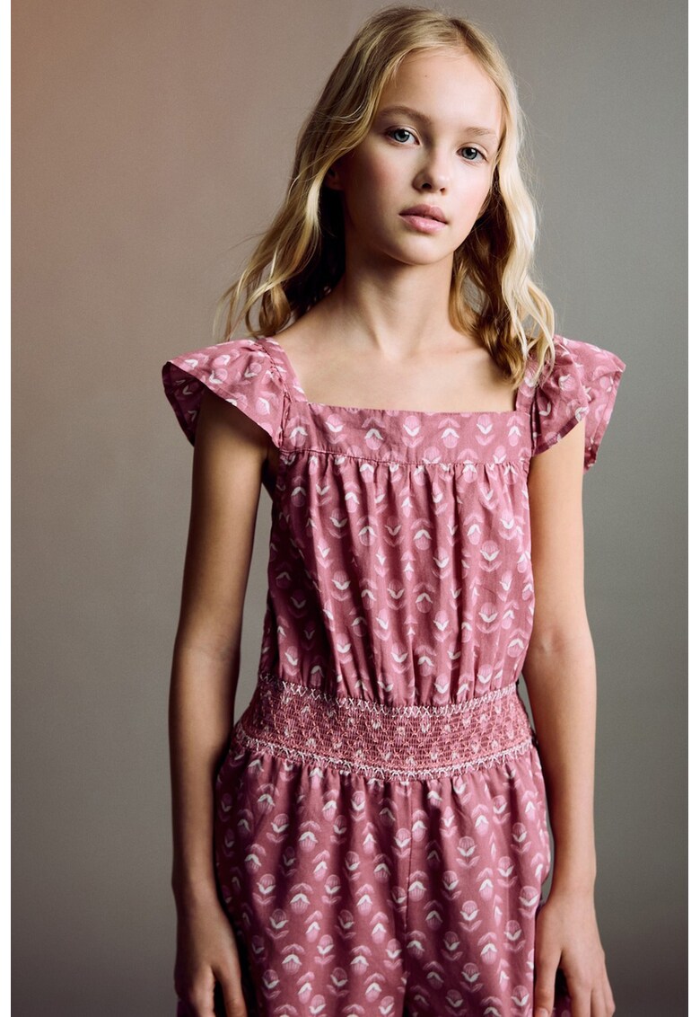 Salopeta cu talie elastica si model floral