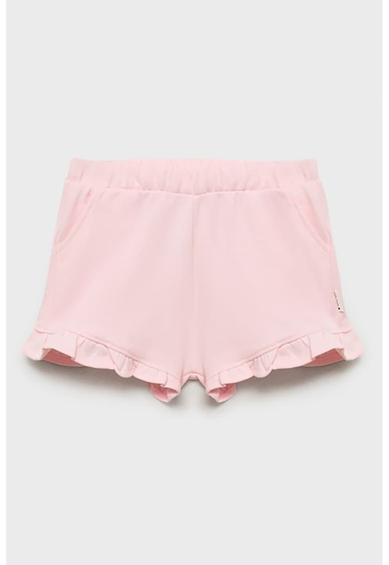 Pantaloni scurti din bumbac cu terminatii cu volane si model uni