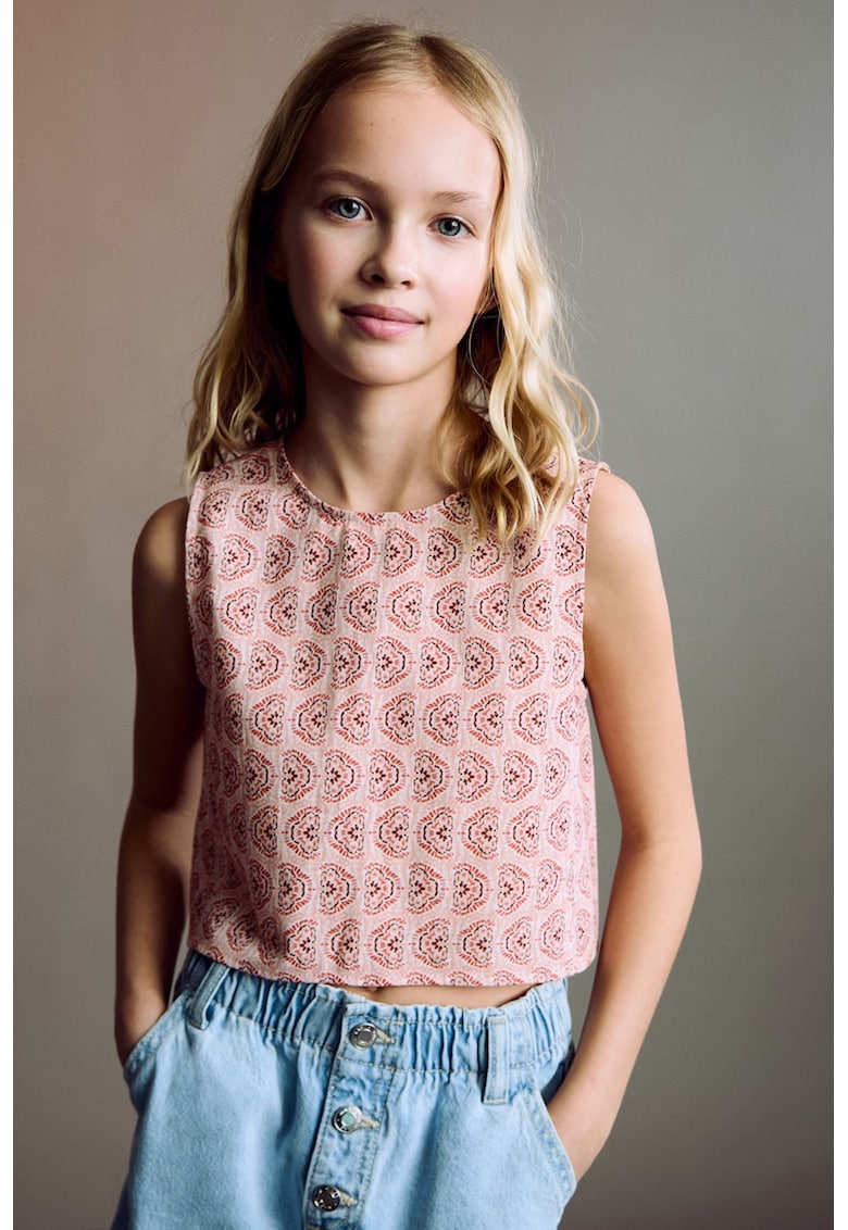 Bluza cu model si inchidere la spate cu nasture - Roz deschis