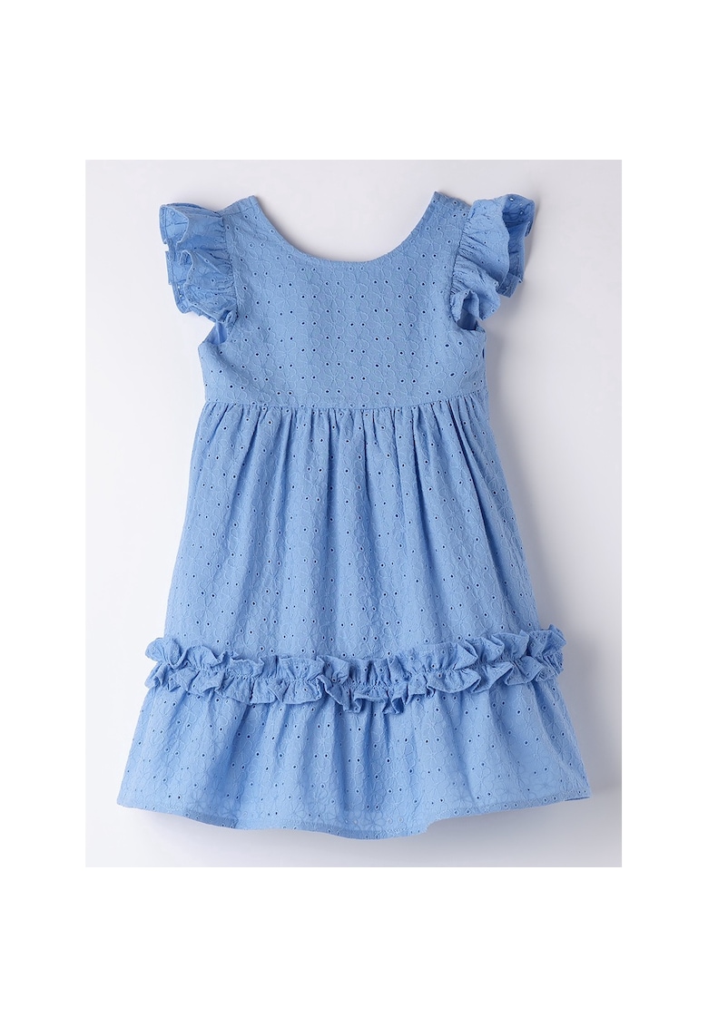 Rochie evazata din bumbac cu aplicatie cu funda pe partea din spate - Albastru deschis