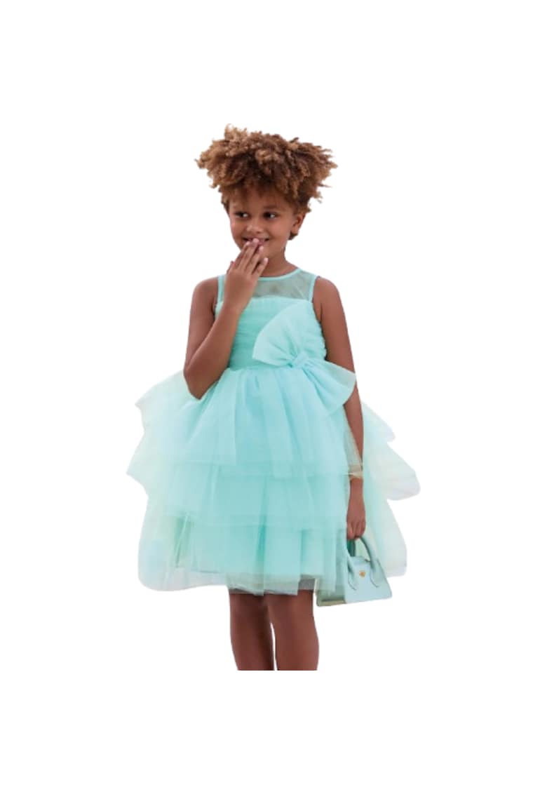 Rochie de ocazie din tul si satin pentru fete - Turcoaz