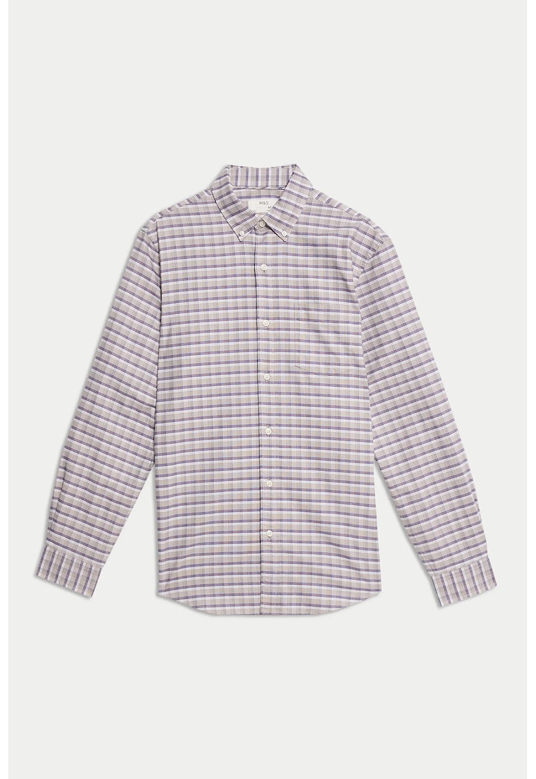 Camasa Oxford din bumbac The Ultimate - Alb/Violet/Grej