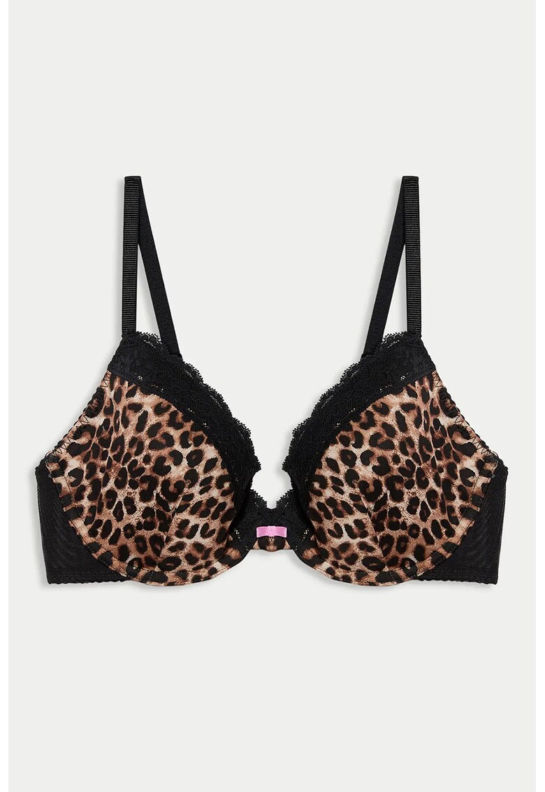 Sutien cu imprimeu si sustinere metalica - Negru/Galben pal/Maro camel