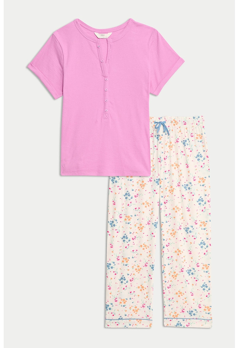 Pijama cu maneca scurta - Roz pastel/Bej/Albastru