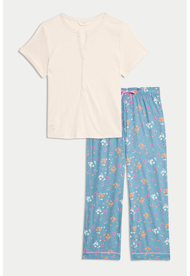 Pijama cu maneca scurta - Bej/Albastru azur