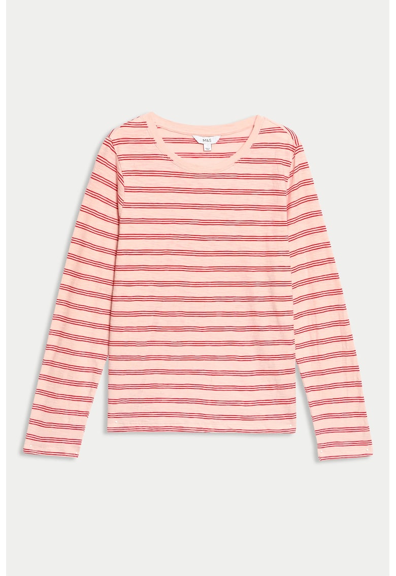 Bluza de bumbac cu dungi si decolteu rotund