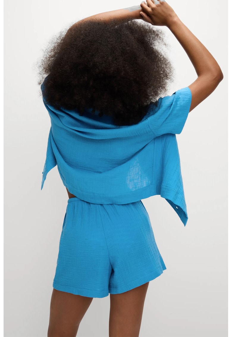 Camasa de bumbac cu maneci scurte - Albastru deschis