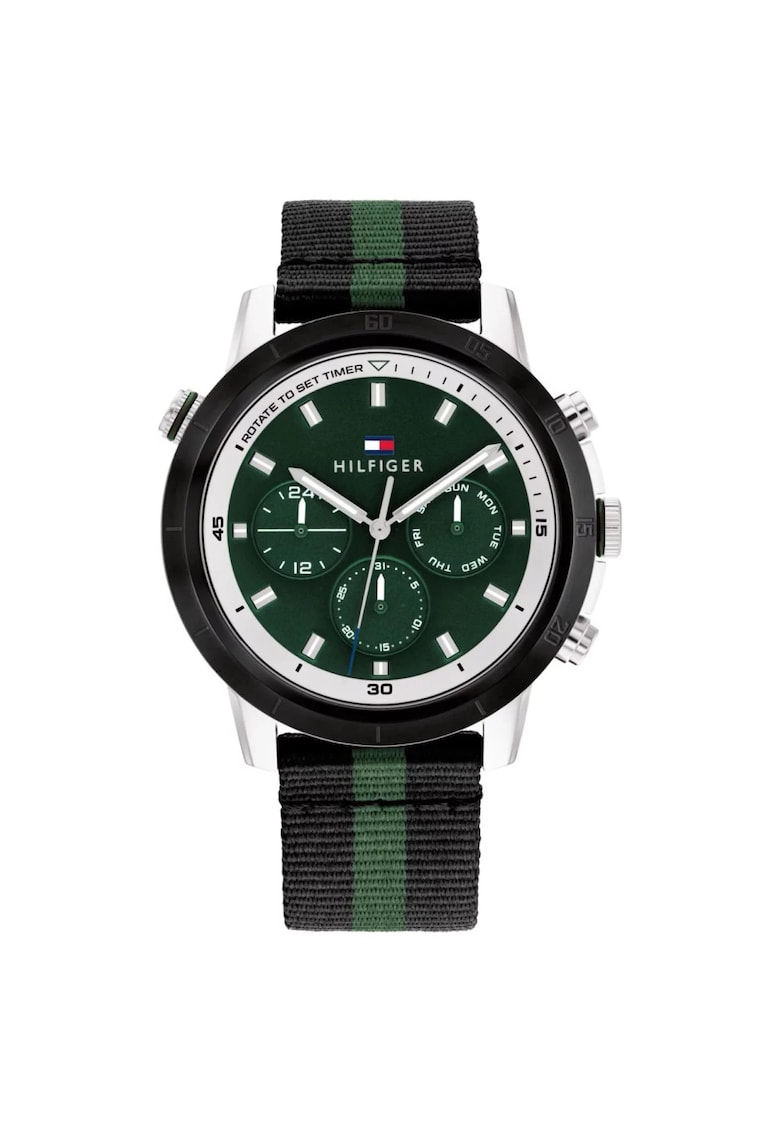 Ceas barbatesc TROY 1792107 - negru - 46mm - curea textila verde - rezistent la apa 50m