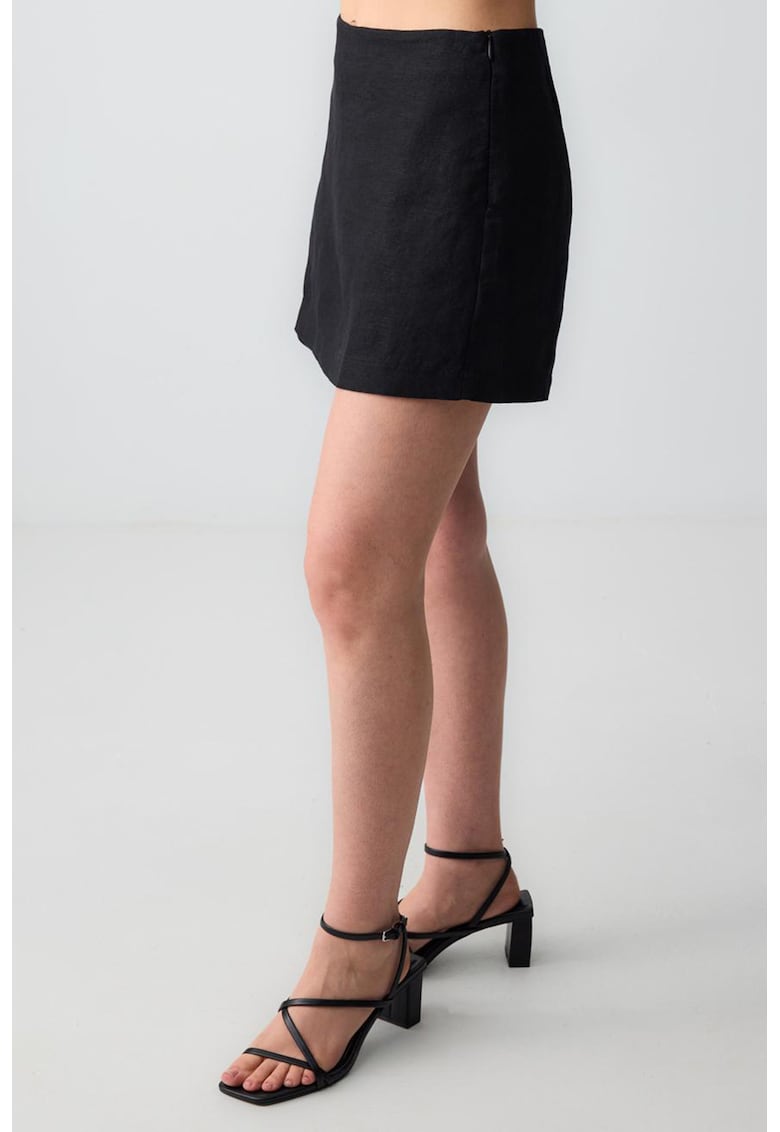 Fusta-pantalon uni de in - Negru