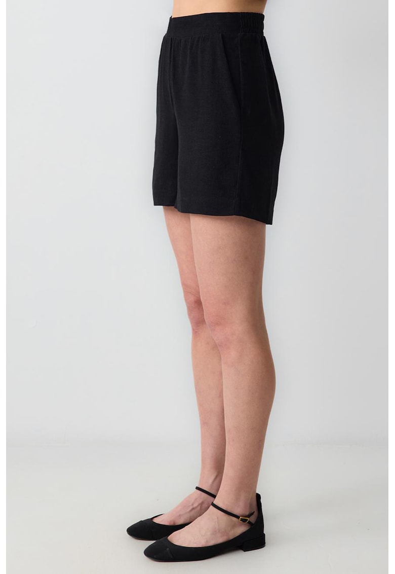 Pantaloni scurti din amestec de in cu talie inalta